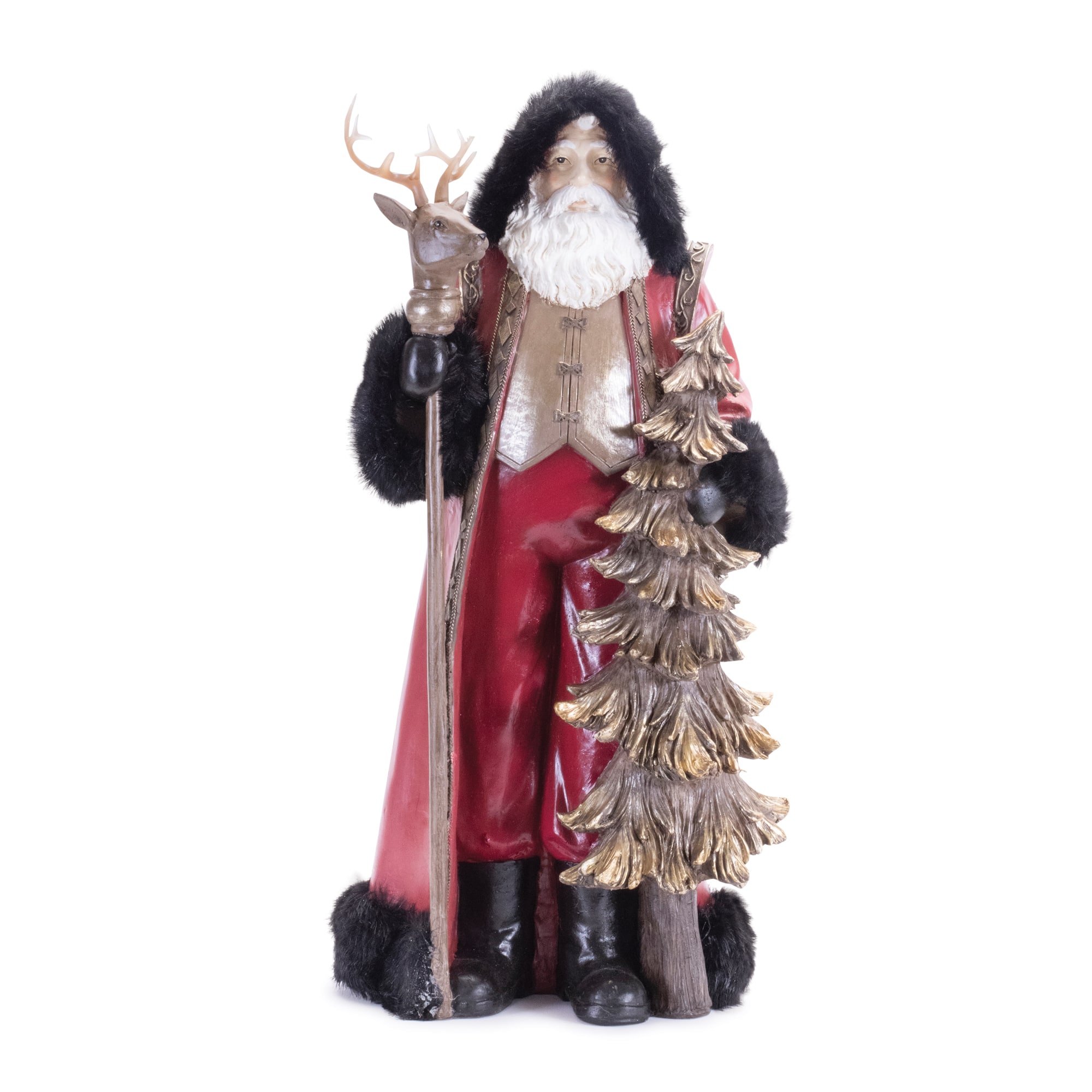 19.5" Hooded Woodland Santa with Deer Staff